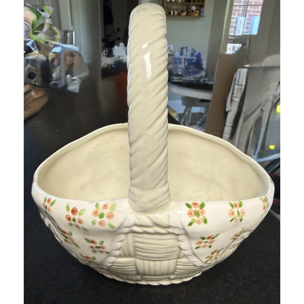 vintage Fitz and Floyd  ceramic basket with hand painted flowers